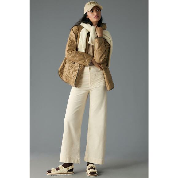Anthropologie x Maeve The Colette Cropped Wide-Leg Corduroy Pants Ivory Size 33